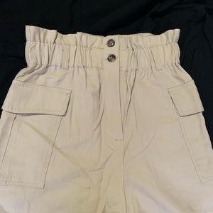 Beige paper bag waist shorts